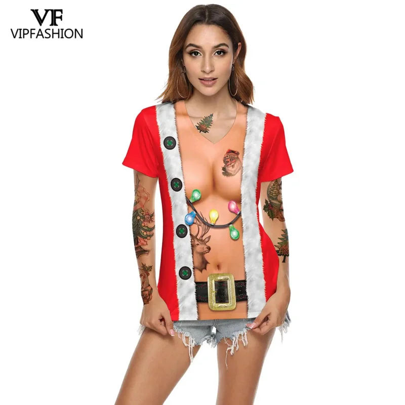 VIP fashion funny Xmas print t shirt Christmas T-shirts women fashion short sleeve casual 3d party Merry tshirt streetwear