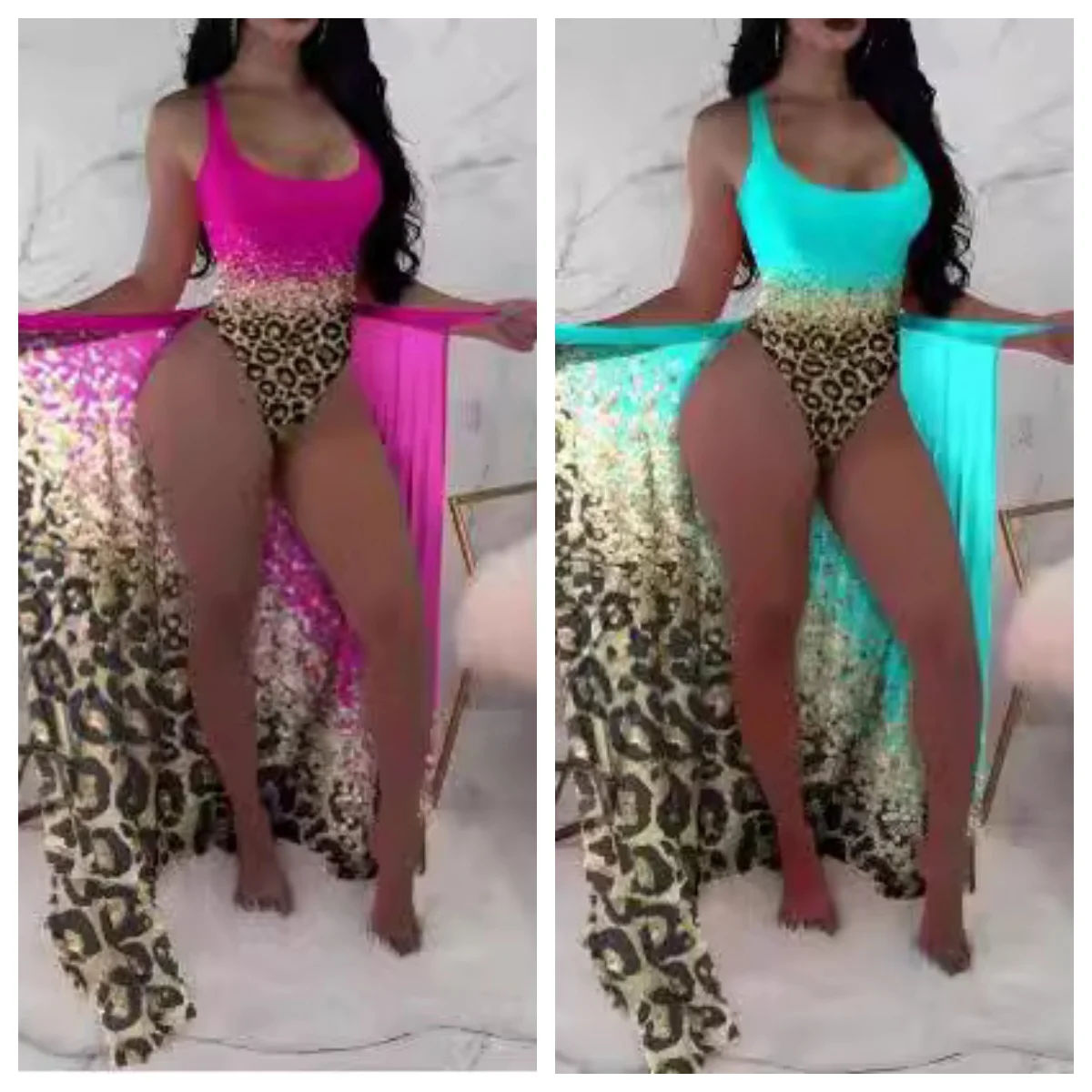 

Европейский и американский женский слитный купальник с леопардовым принтом и накидкой, пляжный купальник для морского побережья с 3D-принтом