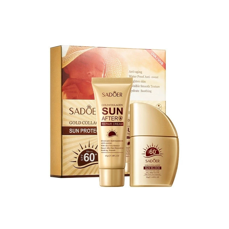 SADOER golden collagen sunscreen for face and body, uv sun protection, summer non-greasy sun creams, sun block