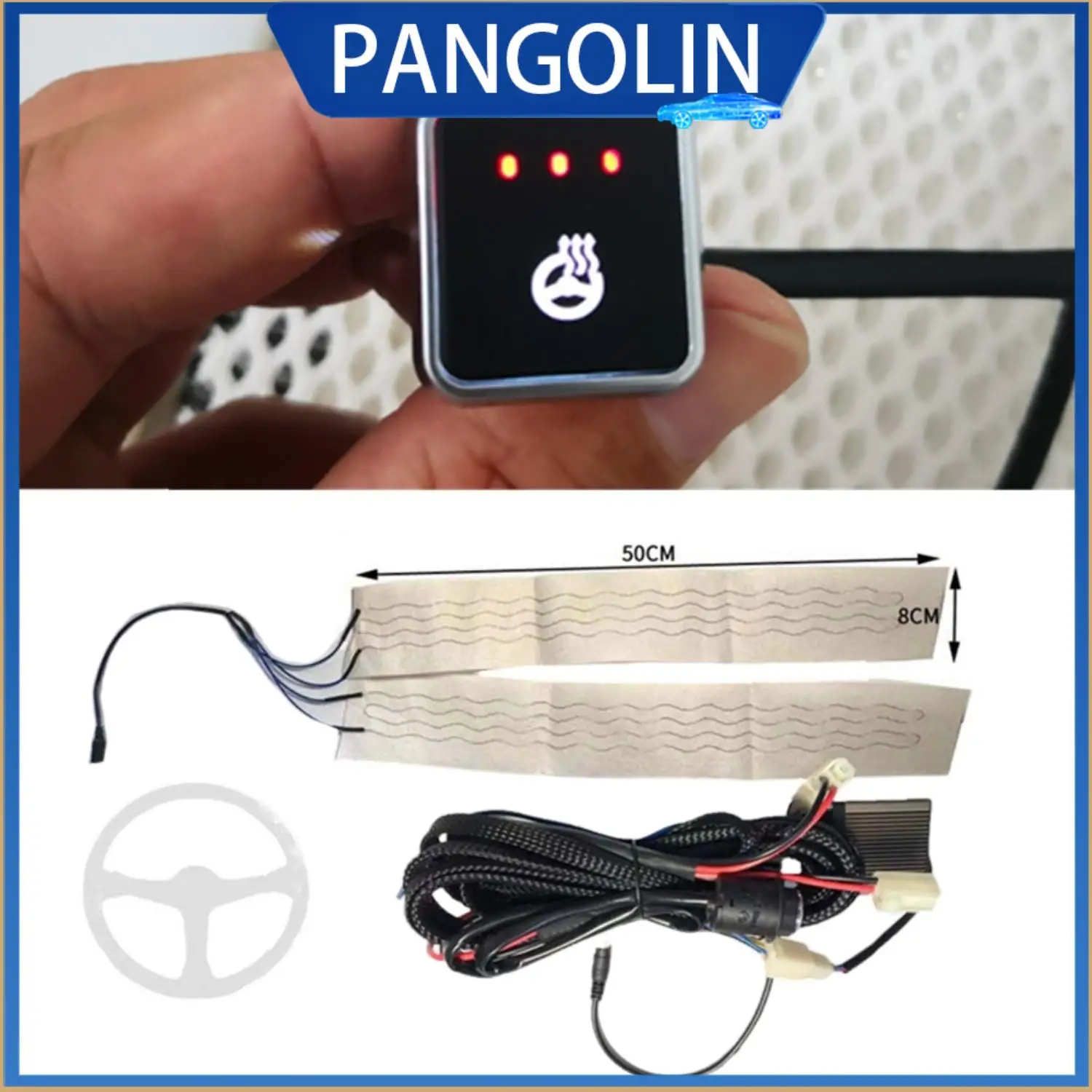 PANGOLINユニバーサルDC12V車用ハンドルヒーターパッド+配線+インジケータースイッチセット エアコン＆ヒートパーツ