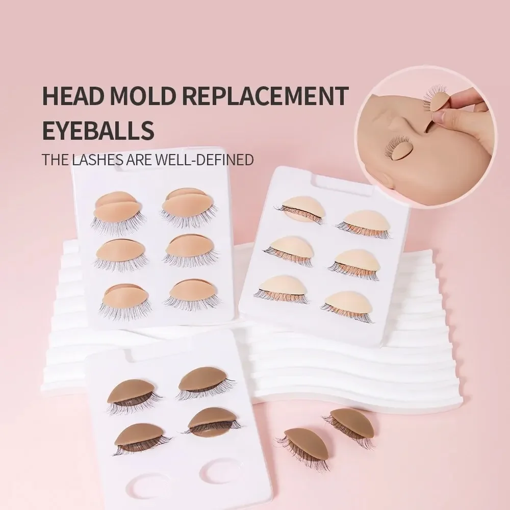3쌍/세트 교체용 인조 속눈썹 연장 연습용 헤드 모델 실리콘 탈부착 가능한 눈꺼풀 타투 트레이닝 눈 마네킹