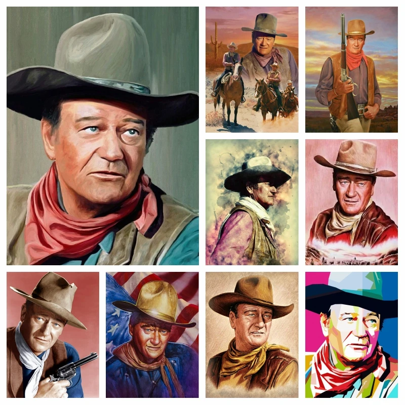 

Cowboy John Wayne Diamond Painting Celebrity Portrait Hero Picture Embroidery Cross Stitch Wall Art Full Drills Home Decor