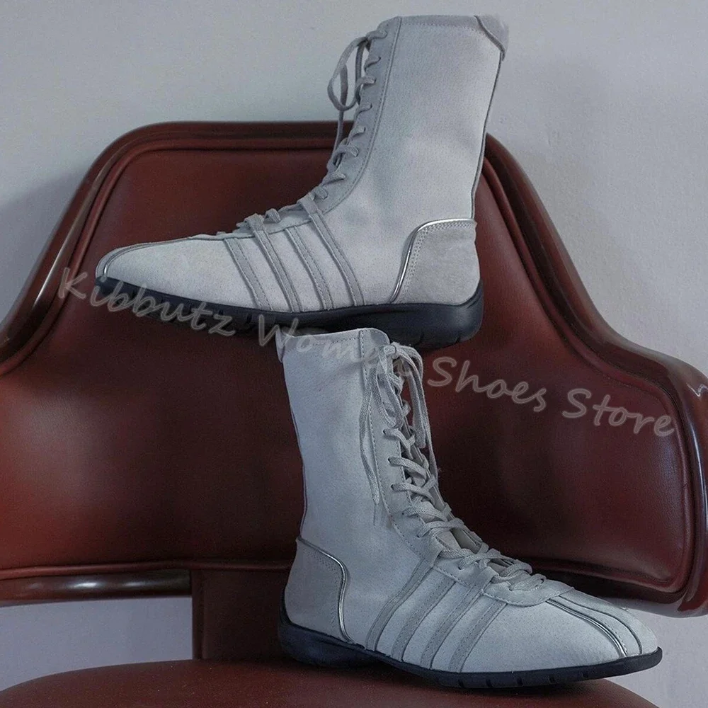 

Suede Sneaker Boots Outdoor Fashion Elegant Comfortable Sexy Novelty Lace-Up Round Toe Flat With Mixed Color Women Shoes Newest