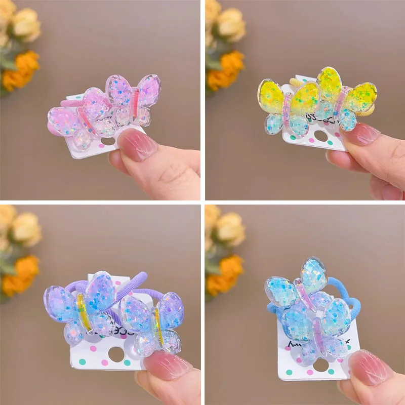 2024 Lovely Cartoon Gradient Butterfly Girls Kids Elastic Hair Bands Princess Hair Accessories Children Hair Ties Baby Headwear