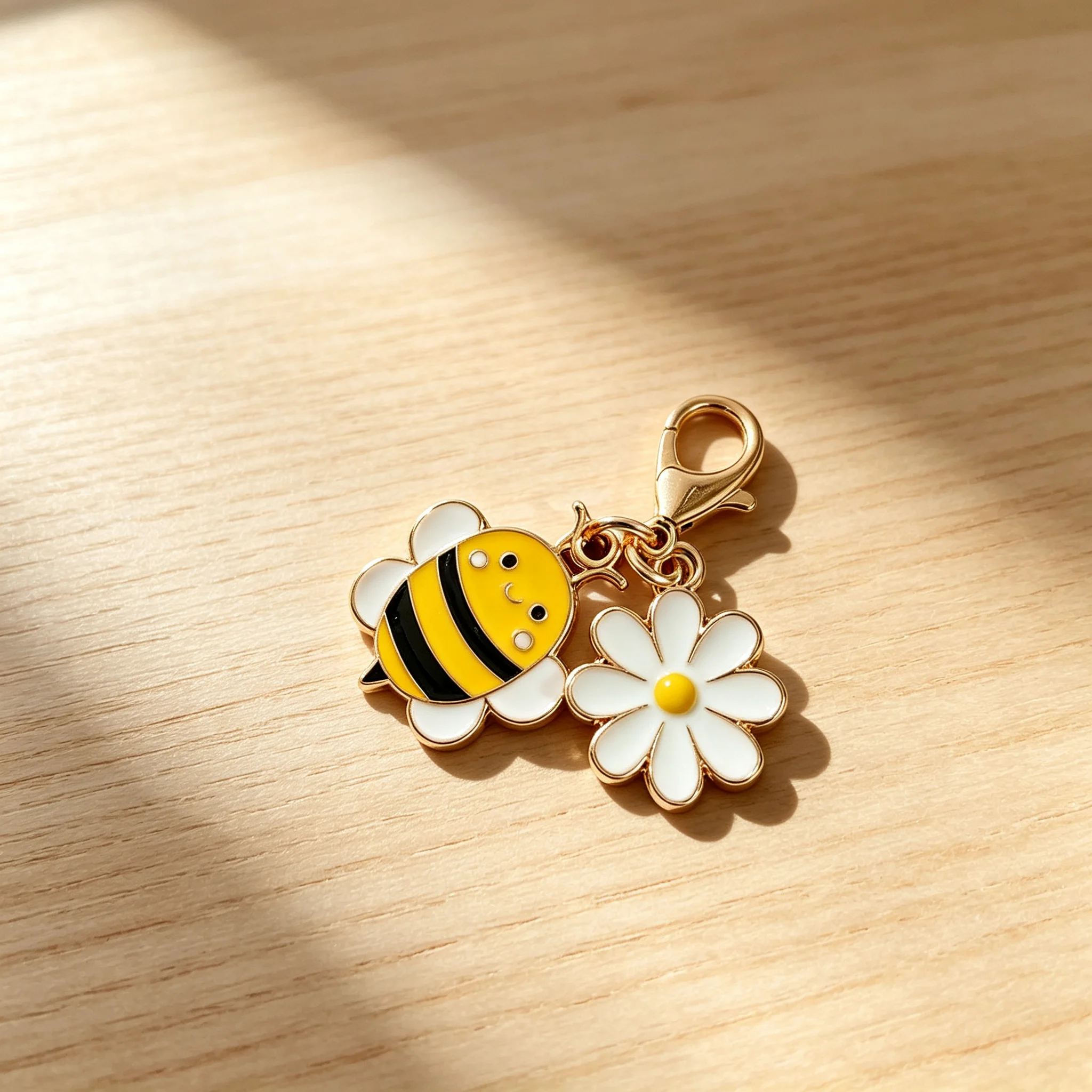 1/10 Stück Niedlicher Bienen-Gänseblümchen-Emaille-Schlüsselanhänger mit Karabinerverschluss, Taschenanhänger, Cartoon-Blumen-Schlüsselring, Rucksack-Accessoire, Weihnachtsgeschenk – Detail 6
