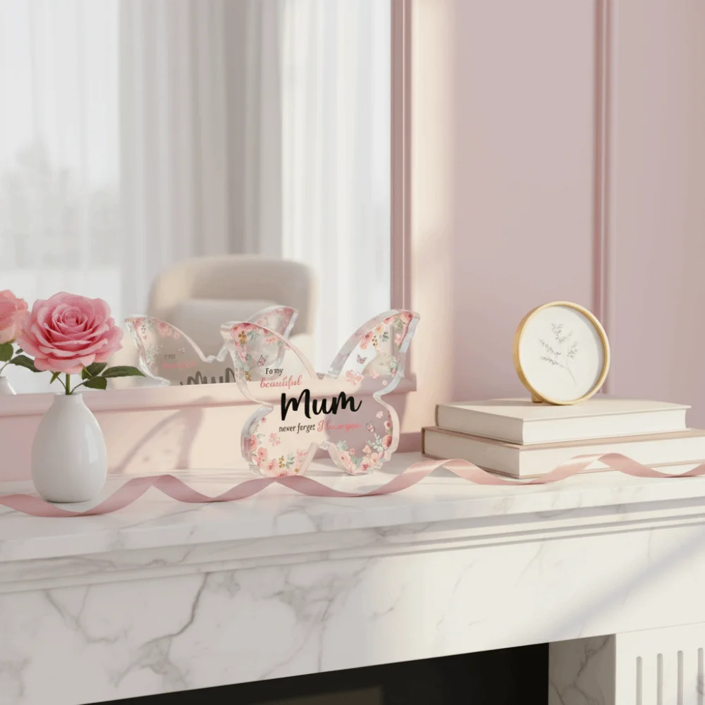 Creative Butterfly-Shaped Acrylic Plaque Decorations Beautiful Mother's Day Blessings Crafts Acrylic Gifts for Mum