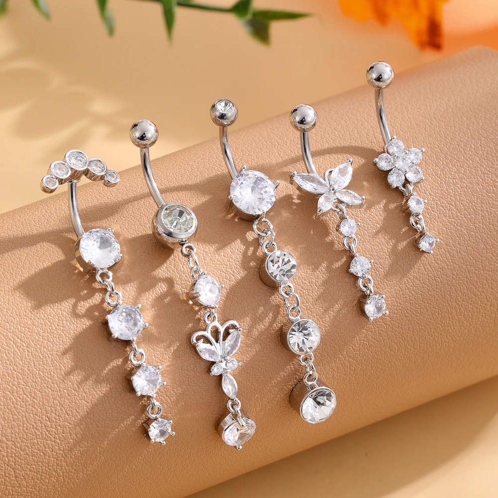 Mixed-Style Belly Button Ring Sets Gold Color Flower Butterfly Dangled Belly Piercing Nombril Heart Sexy Navel Rings for Women