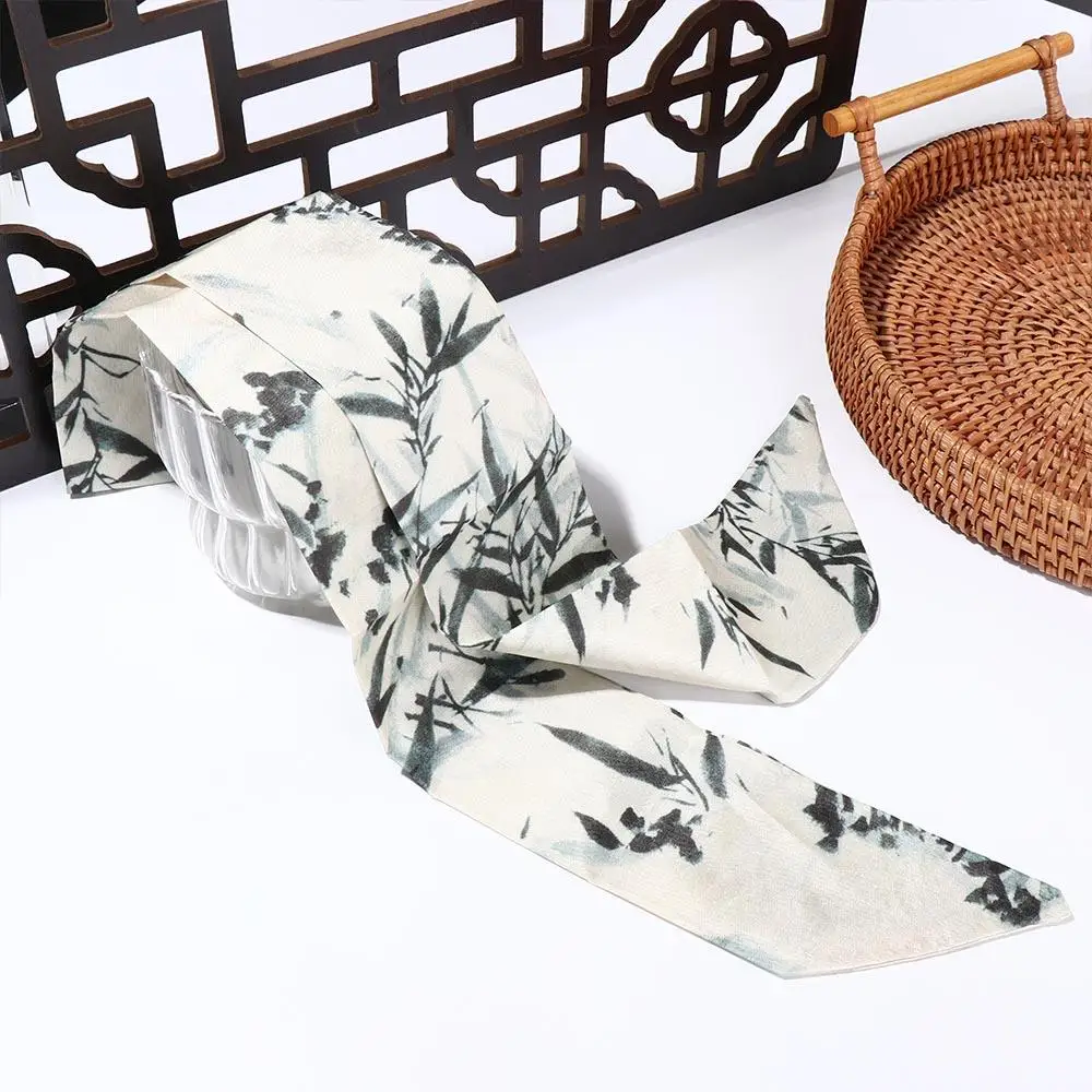 Simple Long Ink Painting Silk Scarf Minimalist Style Ancient Style Long Silk Scarf Hair Rope Scarves Ancient Hair Band Lady