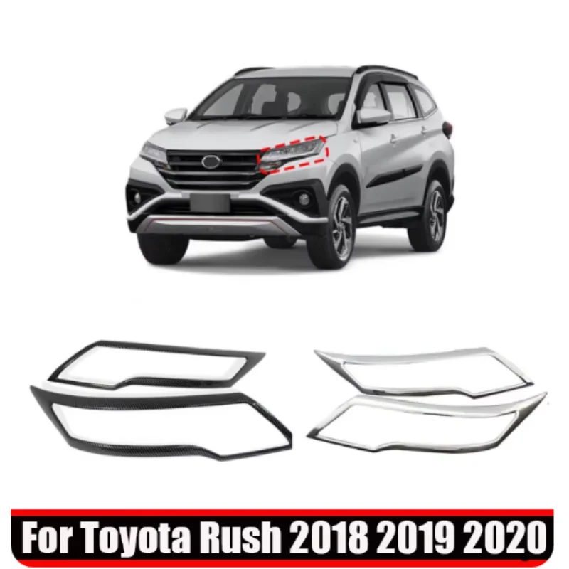 

For Toyota Rush 2018-2022 carbon Chrome Front Head Light Cover Car Front Headlight Lamp Covers Molding Trims Accessories