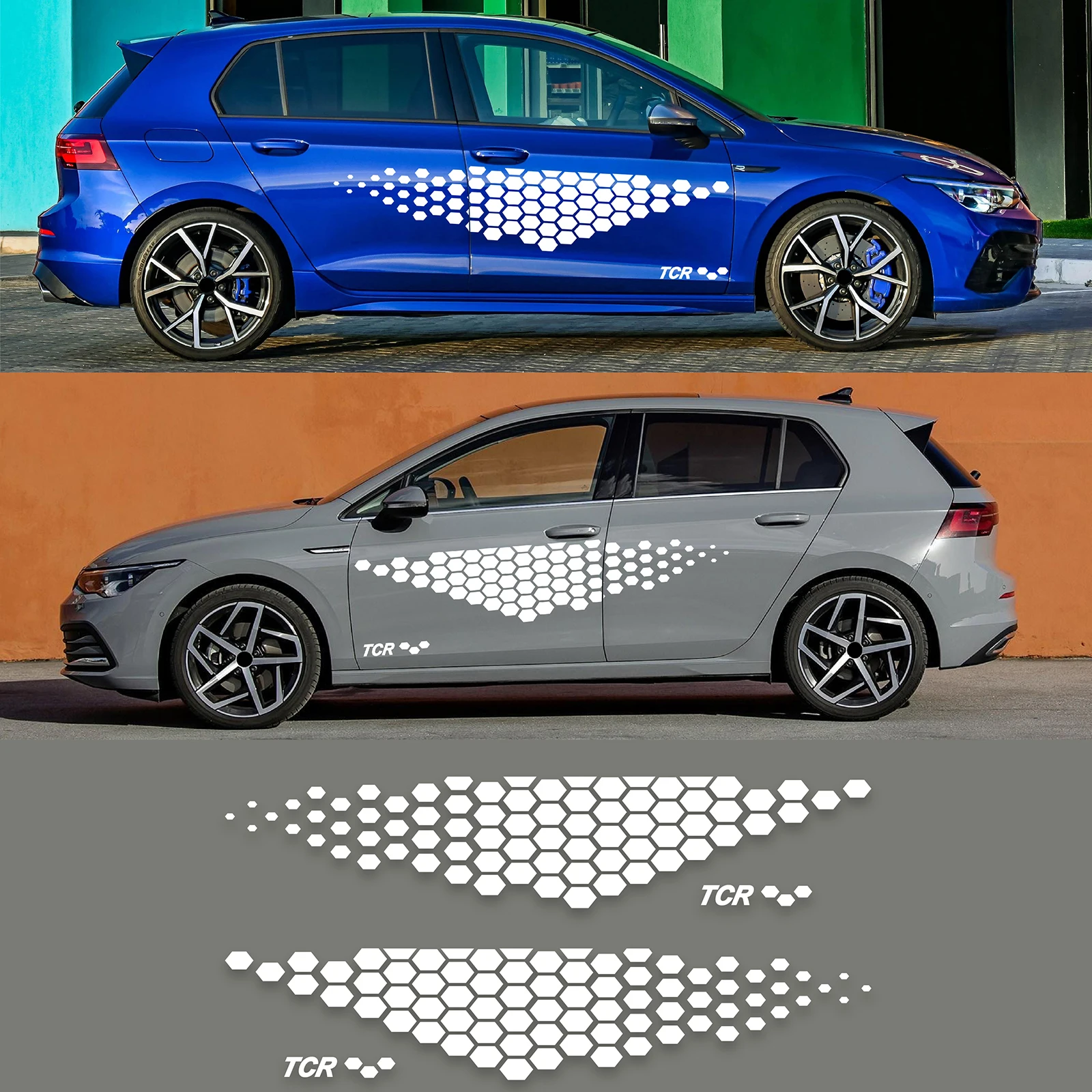 2PCS Honeycomb Graphics Stickers Apply for Volkswagen GTI TCR CC Golf Lavida Exploring Song Road View POLO Decor Door Side Decal