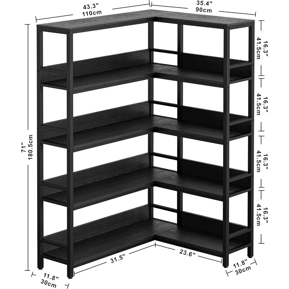 أرفف الكتب الصناعية خزائن الكتب الزاوية 5 طبقات مع رف تخزين الرف Etagere مع إطار معدني