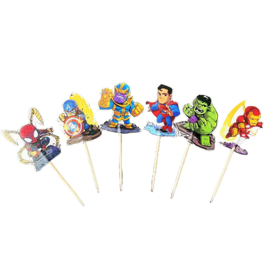 24Pcs Avengers Cupcake Toppers Superhero Party Cake Topper Decor Baby Shower Kids Boys Birthday Party Cake Decorations Supplies