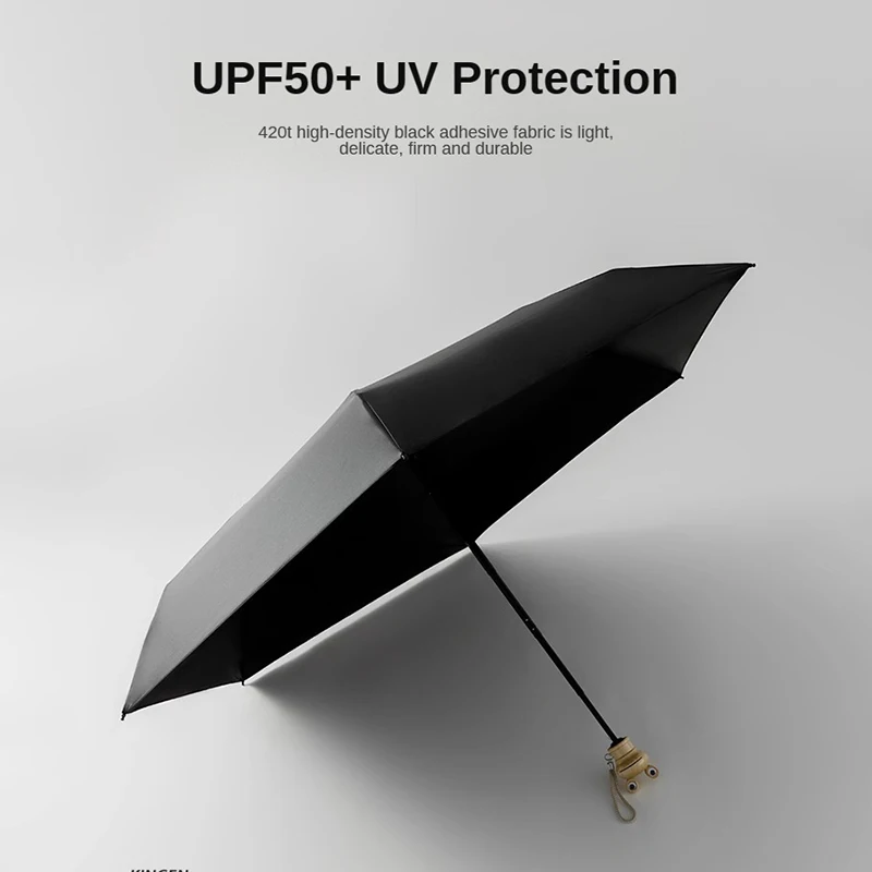 Parachase Sun Umbrella Woman UV Protection, Frog Wooden Handle Cute Umbrellas Sunshade, Windproof 420T Pocket Mini Umbrella