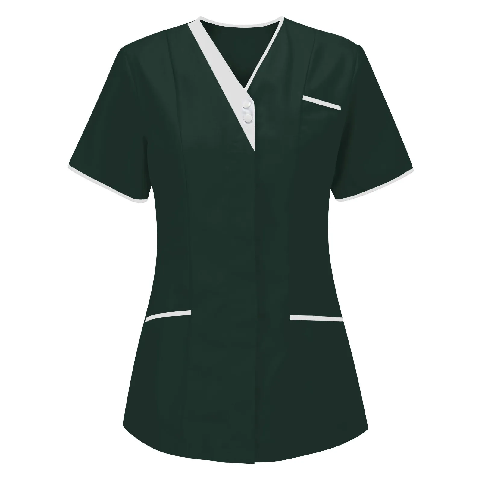 Button Solid Nurse Uniform Women's Working Blouse Short Sleeve T Shirt V Neck Beauty Salon Operating Room Pharmacy Scrubs Top