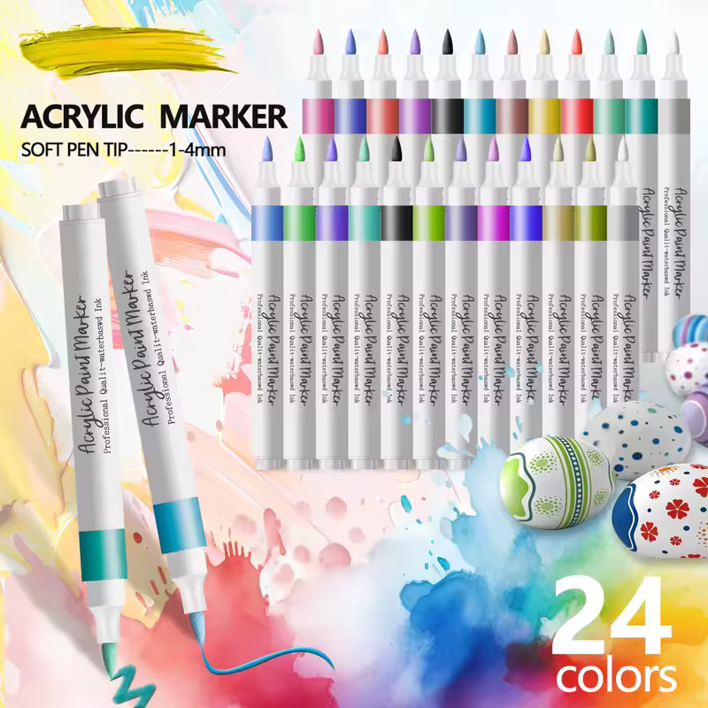 12/24 Colors Soft Headed Different Color Acrylic Marker Pen, Color Art Graffiti Pen, Waterproof, Opaque, Water-Based Soft Headed - Image 5