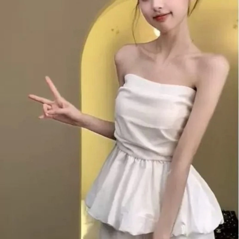 Koreanische Neue Mode Sexy Liebsten Weste Frauen Kleidung Schlanke Taille Gefaltete Tank Top 2025, Ropa Mujer Backless Solide Sommer Y2k Tanks