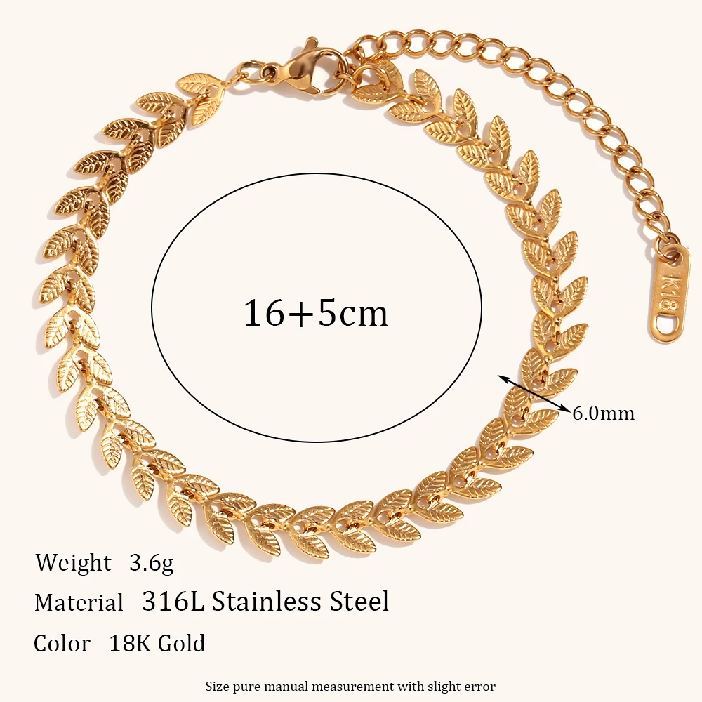 Women's Elegant Leaves Chain Necklace & Fishtail Chain Bracelet Anklet Set, Gold Plated