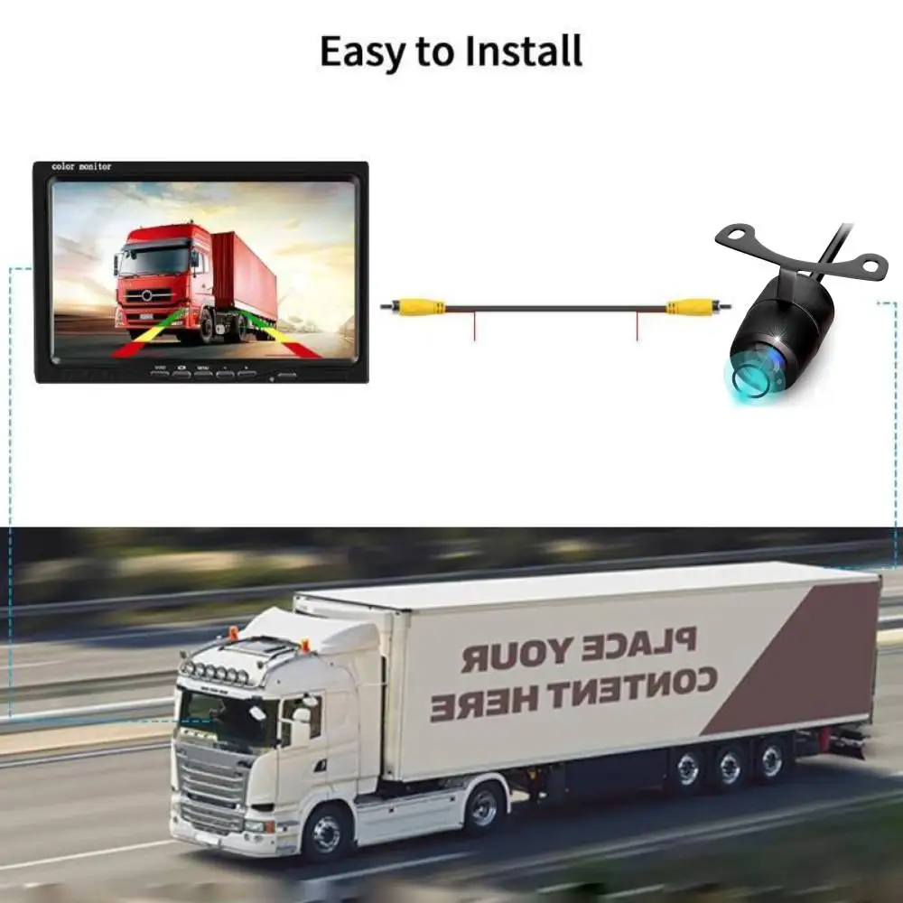 طقم كاميرا احتياطية للرؤية الخلفية مقاس 7 بوصات - مناسب للسيارات والحافلات والمقطورات والرافعات الشوكية والحصادين ودليل ركن السيارة