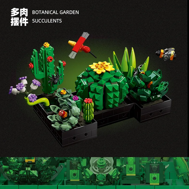 Puzzle assemblaggio blocchi di simulazione fiori e piante piante in vaso piante succulente blocchi di costruzione giocattoli regali di festa