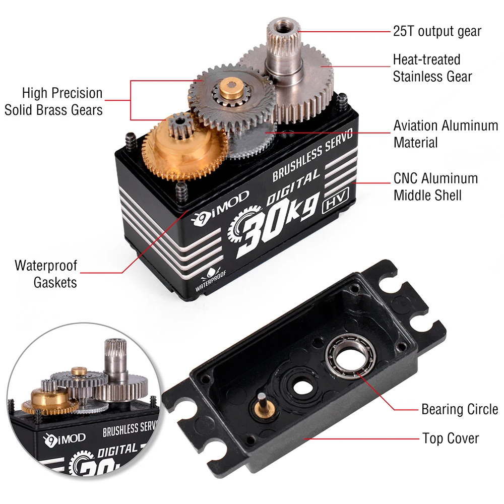 9imod Brushless Servo 20/30/40KG Aluminum Alloy Case Waterproof Digital Metal Gear Servo for 1/8 1/10 RC Crawler Car Boat DIY