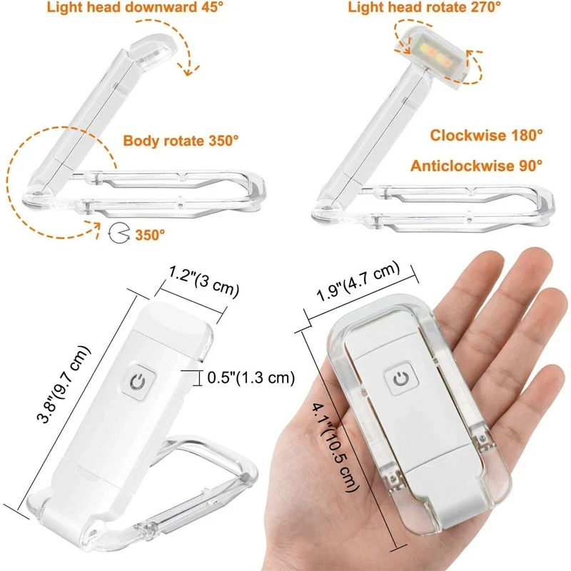 Imagem -04 - Portátil Mini Led Book Light Lâmpada de Leitura Dobrável Proteção Ocular Usb Recarregável Clip Giratório 270 ° Lâmpada de Mesa 30006000k