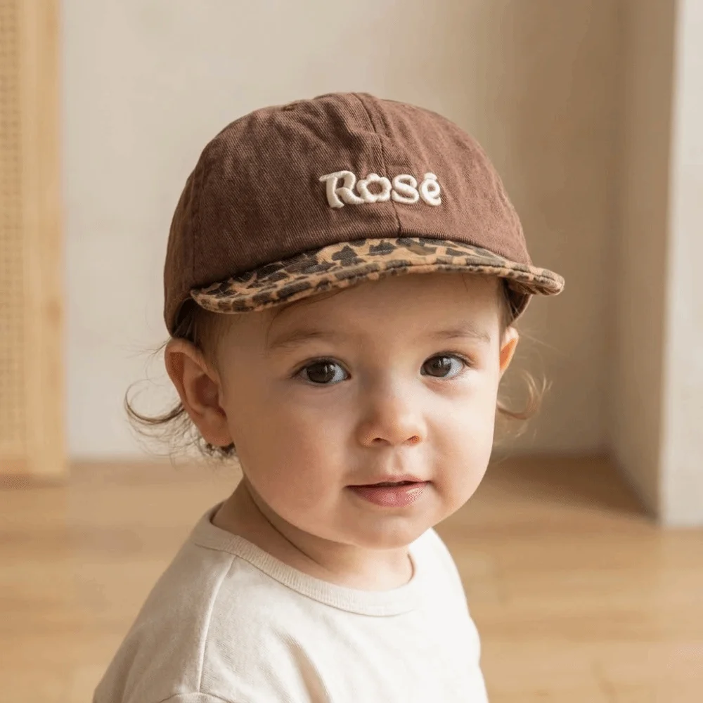 

Simple Embroidered Baby Baseball Cap Letters Soft Visor Toddler Hat Leopard Print Korean Style Soft Visor Cap 1-4 Year