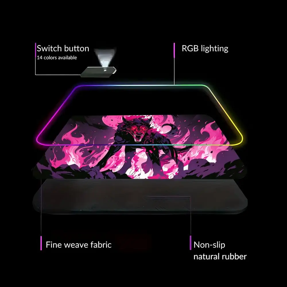 RGB Fantasy Dark Wolf Gaming Mouse Pad,Dark Fantasy Animal Design Large Desk Mat Gothic Monster Beast Extended Mousepad XAXC