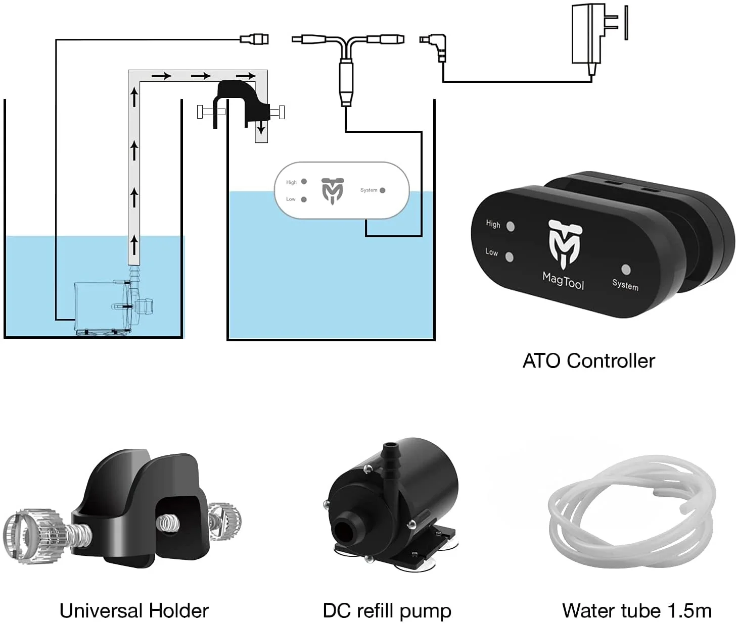 FOR Akuarium Auto Top Off System Kit Akuarium Pengendali Level Air dengan Pompa untuk Aksesori Tangki Ikan Air Tawar Air Asin