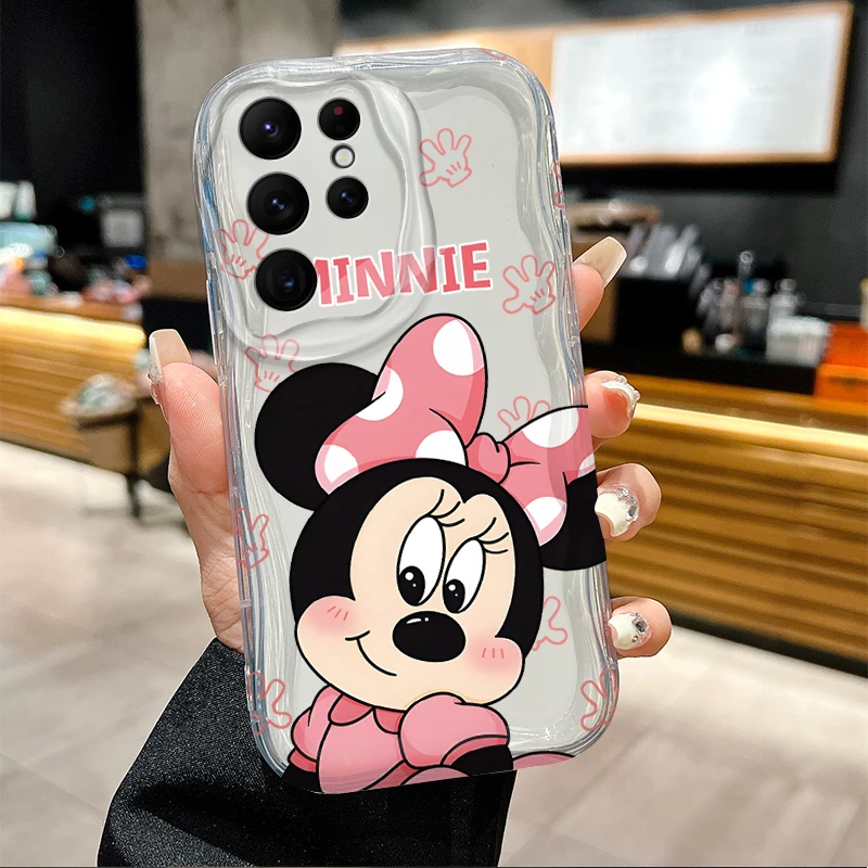Disney Mickey Mouse bebé encantadora funda de teléfono ondulada de silicona para Samsung Galaxy S25 S24 Ultra S23 S22 S21 S20 Plus FE A56 A36 A26