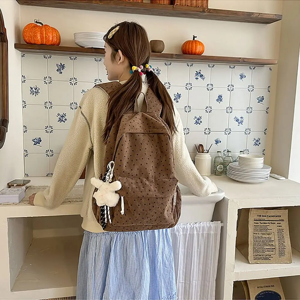 Multicolor Star Backpack Corduroy Large Capacity Lightweight School Bag Star Printed Breathable Shoulders Bag Autumn and Winter