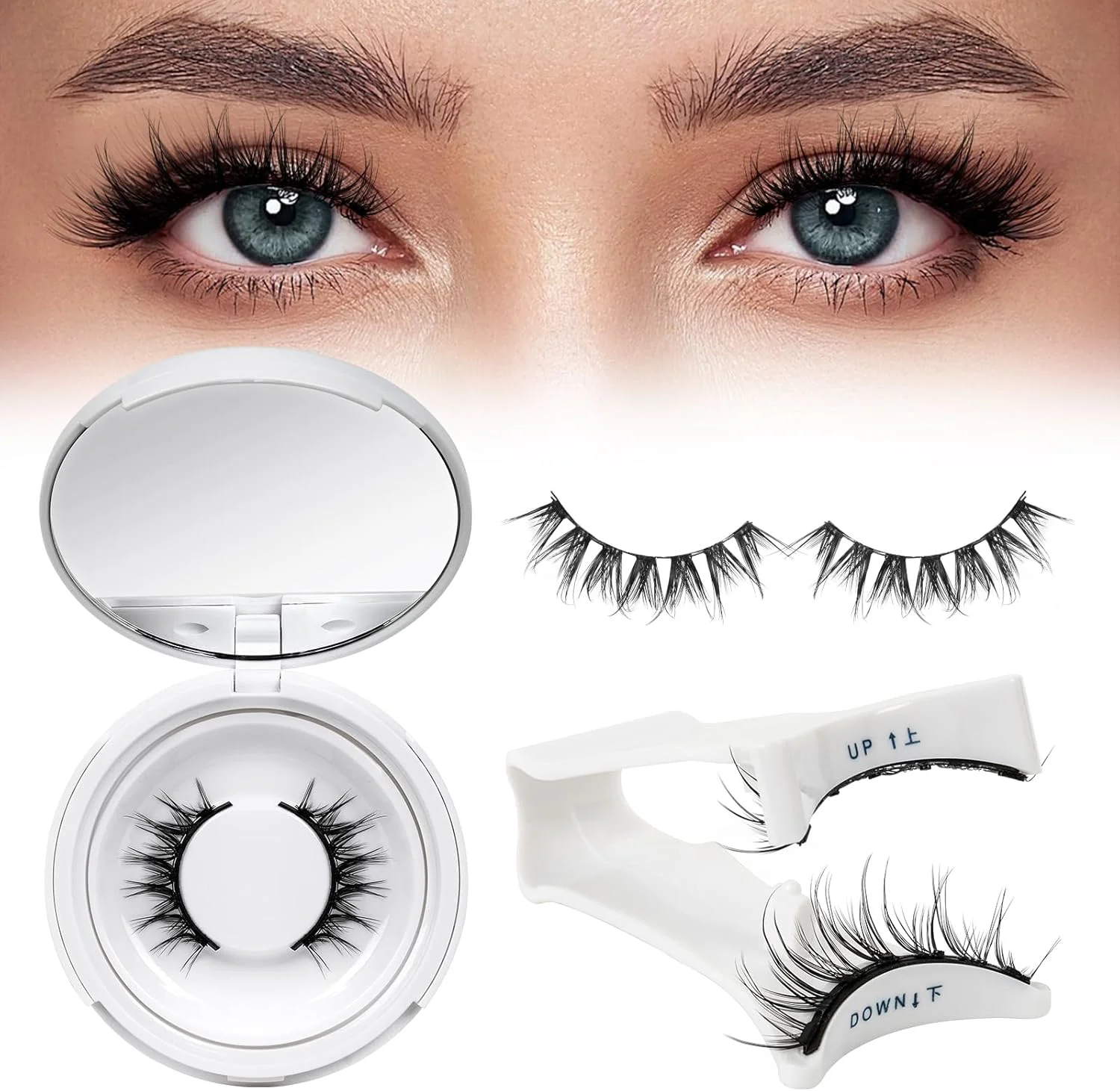 

3D Faux Mink Magnetic Eyelashes Glue-Free Reusable Easy To Wear Remove Applicator Included Natural Thick False Lashes Set