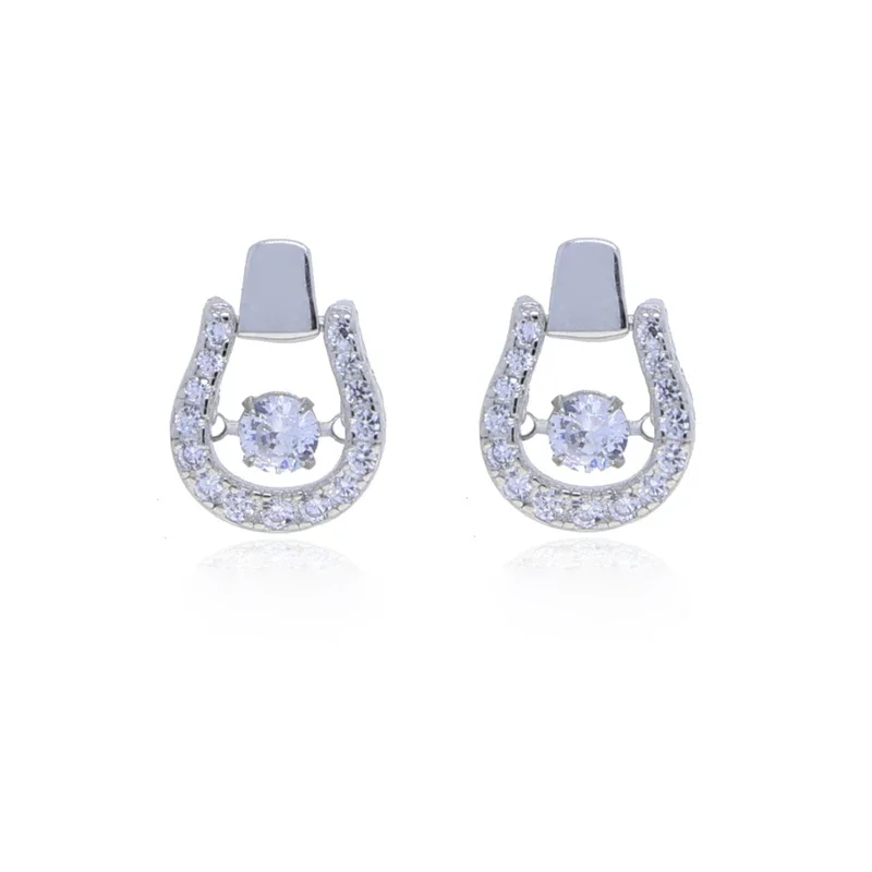 Real 925 Sterling Silver Horseshoe U Shape Bling Cubiz Zircon Paved Stud Earrings for Women Minimal Cute Earrings Jewelry