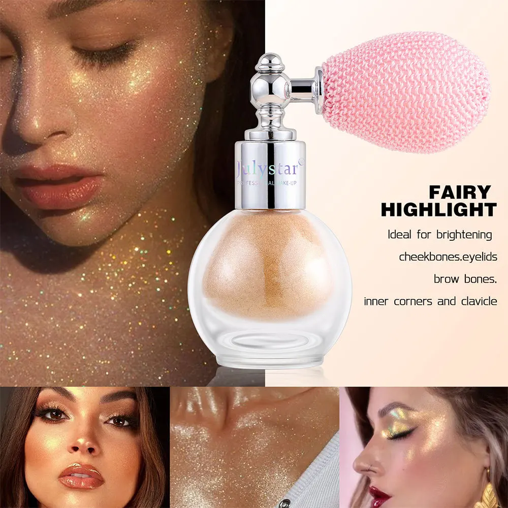 Julystar Glitter Spray Highlighter Powder Diamond High Gloss Air Bag Powder Fragrance Shiny High Light Glitter Face Body Makeup