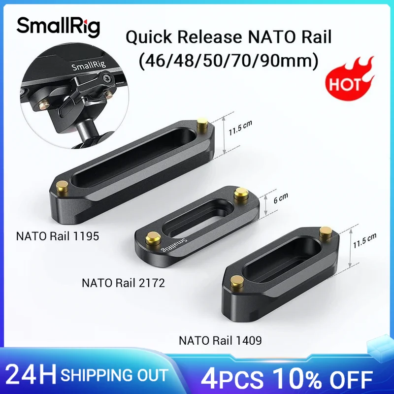 SmallRig Mini NATO Rail Camera Anti-Off Quick Release NATO Rail Thickness 6mm Length 48mm for NATO Handle Camera Cage (48mm)2172