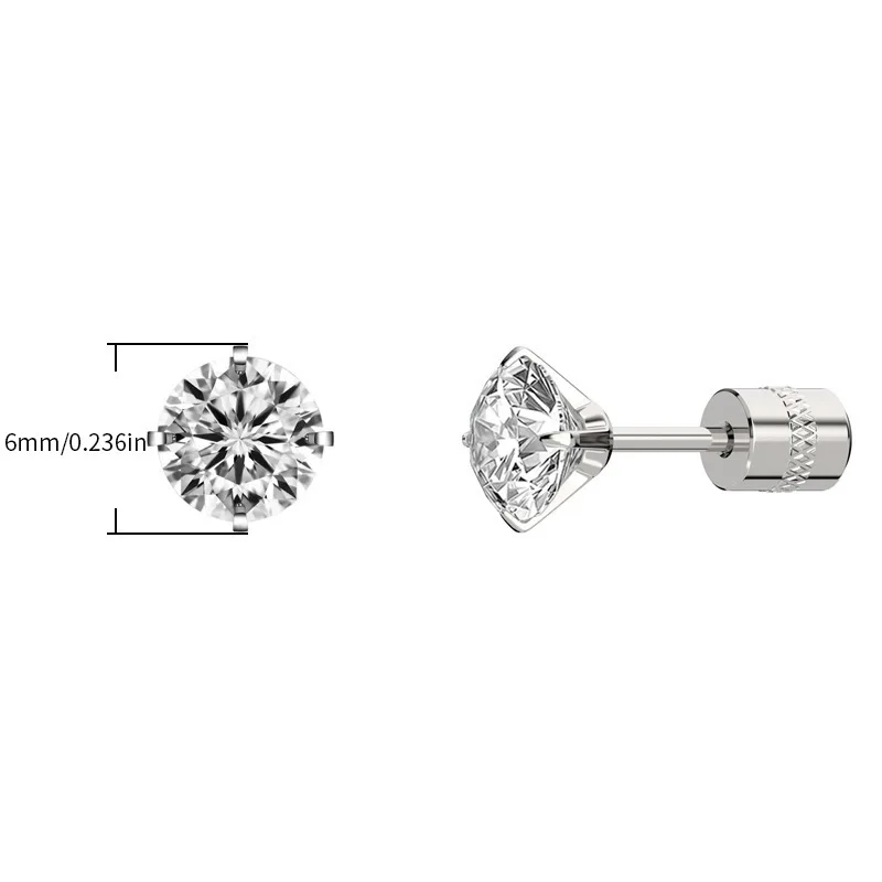 6mm Stainless Steel CZ Screw Flat Back Earrings for Women Girls Hypoallergenic Rainbow Cubic Zirconia Stud Earring Jewelry Gifts