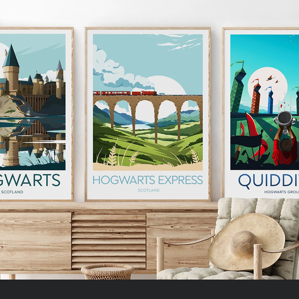 Movie Hogwart Night Castle Posters and Prints Castle Lake Sun Canvas Painting Abstract Pictures For Kid Room Home Decor Wall Art