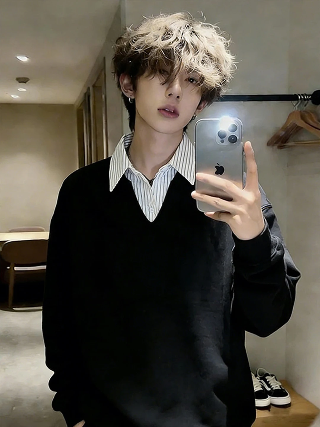 

Men's Long Sve irt V-Ne American Sle Cleanfit irt Collar Outerwear Spring Season Breathable Comfortable Polye...