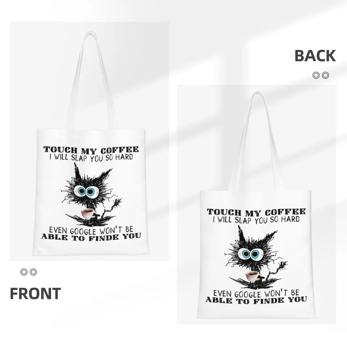 مضحك القط تلمس قهوتي سأقعك الصلب جدًا حمل الحقائب حقيبة يد قابلة للطي مضحك القط ميمي حقيبة كتف حقيبة تسوق مطبوعة