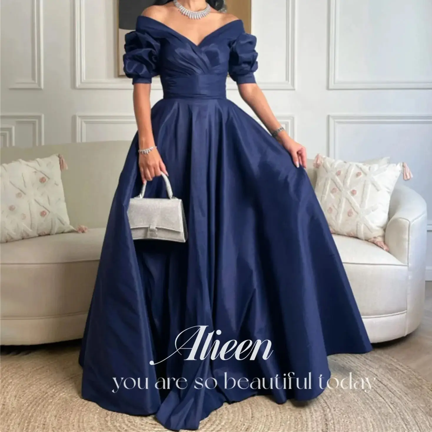 

Aileen Blue Off the Shoulders Satin Sharon Happy Evening Dresses Woman Elegant 2024 Formal Dress Party Prom Wedding Graduation