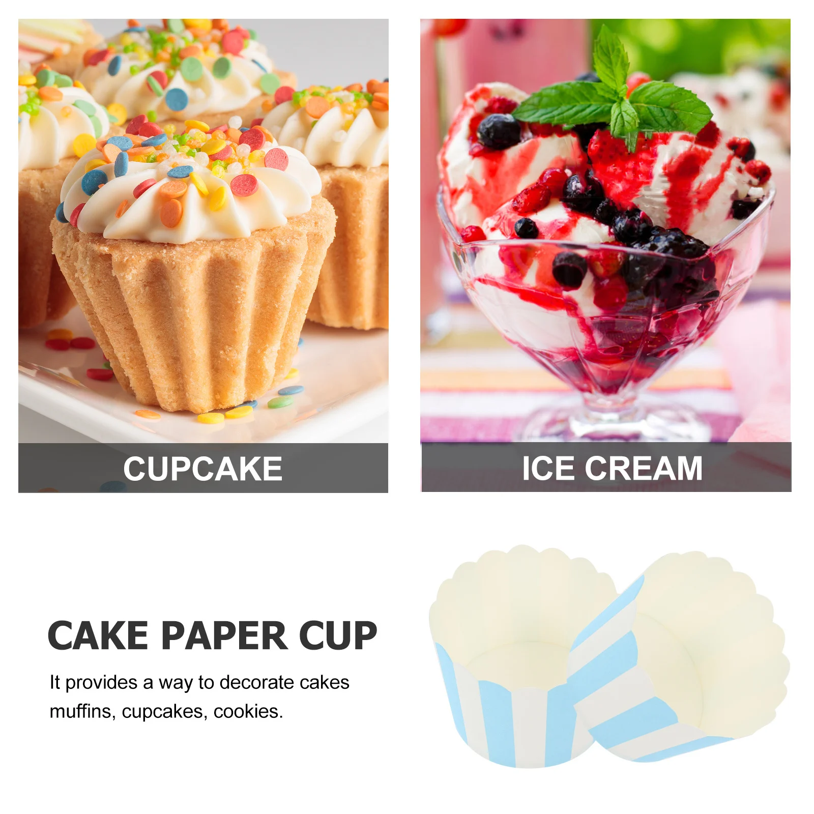

50Pcs Paper Cupcake Wrappers Blue White Stripe Creative Pattern Disposable Baking Cups Heat Resistant Cake Muffin Dessert Cups