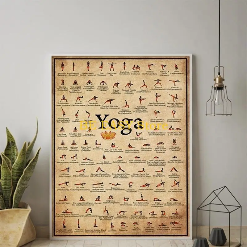 E28F Home Exercise Gym Yoga Ashtanga Chart Pose for Health Poster Wall Art Canvas Painting Yoga Print Living Room Home Decora