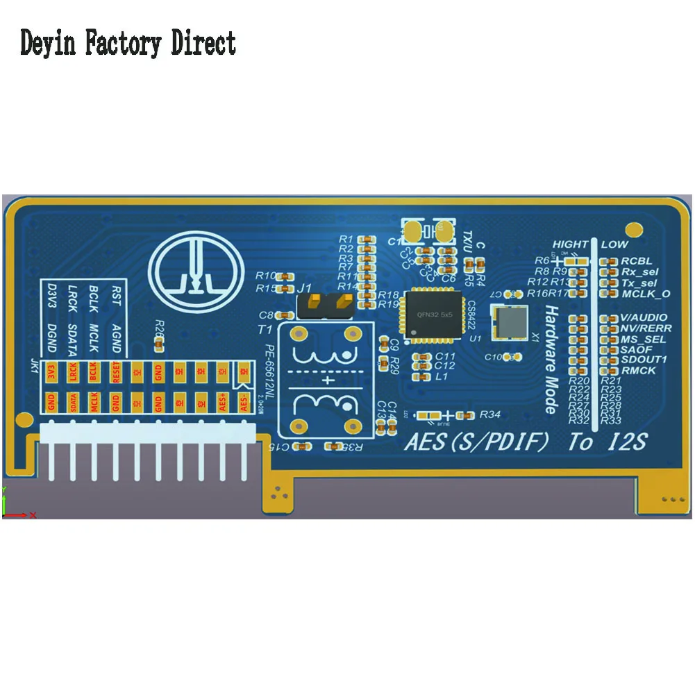 I2S receiver AES/SPDIF coaxial to I2S board coaxial input audio module AES DGND AES input port MCLK BCLK LRCKSDATA double-ended