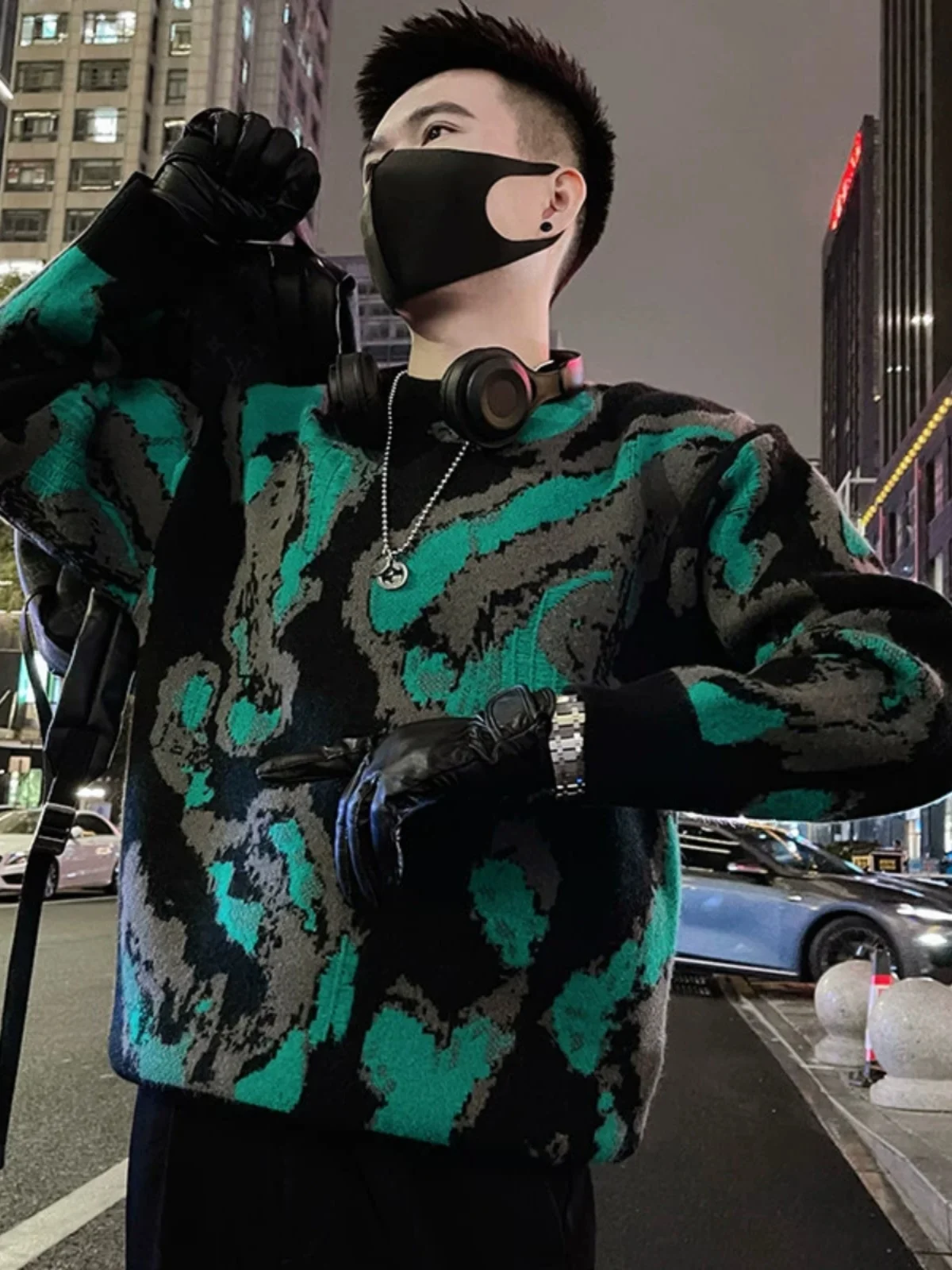 

Модный мужской вязаный свитер с круглым вырезом, осенне-зимний, утепленный, для клуба, теплый базовый слой, мягкий полиэстер, повседневный стиль