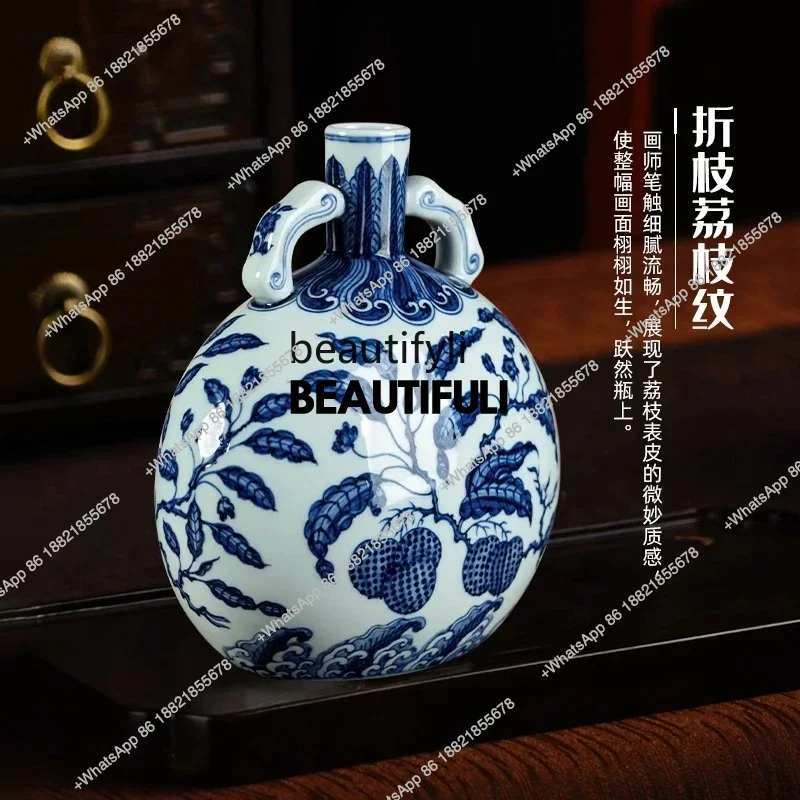 ss8350 Hand-painted vase Chinese blue and white porcelain lychee pattern ornament living room decorative porcelain vase