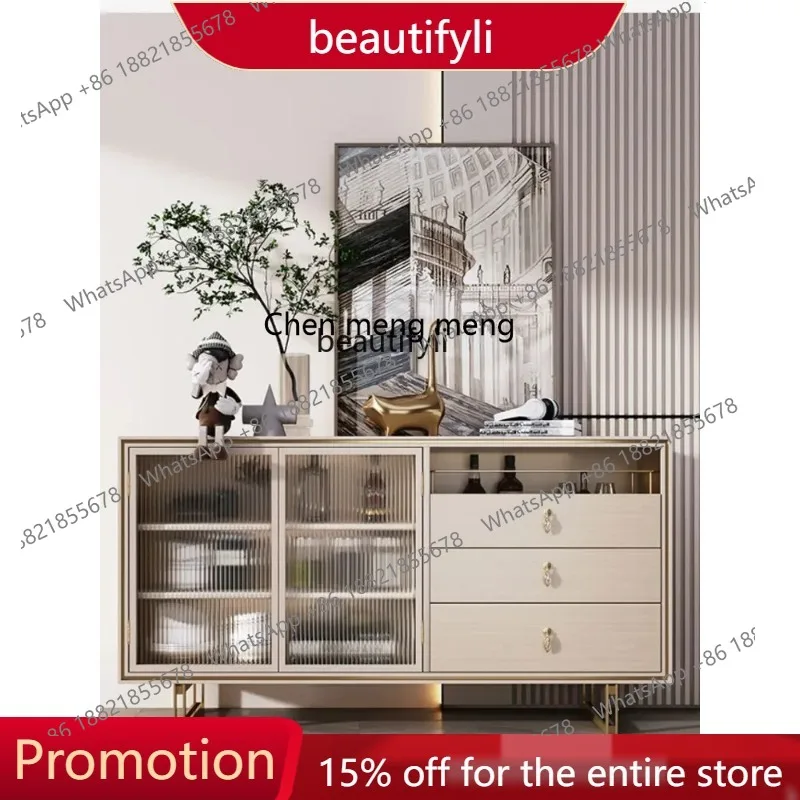 new  Italian Affordable Luxury Style Sideboard Modern Minimalist Solid Wood Liquor Cabinet with Induction Lamp s8350