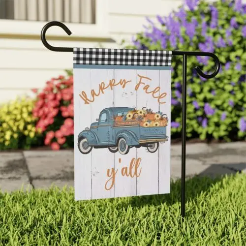 Happy Fall Y'all Garden Flag - 12x18 Inch - Blue Truck Autumn Outdoor Decor