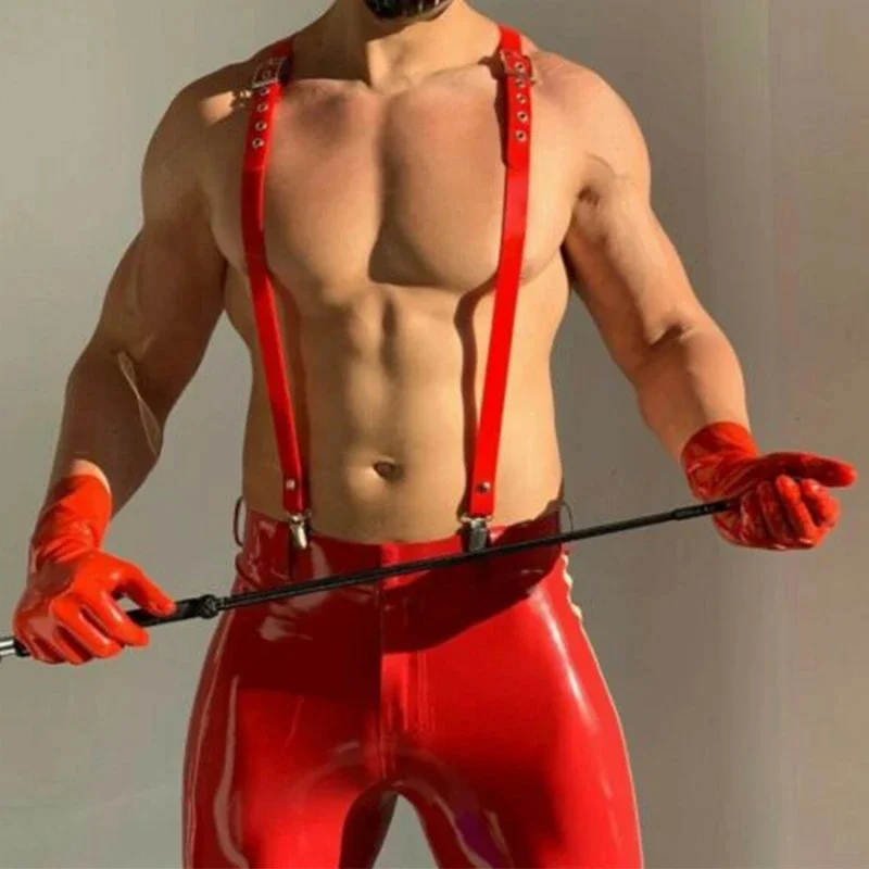 

Latex Gummi Rubber Red Men's Pants Shoulder Buckle Leggings Cool Customize 0.4mm