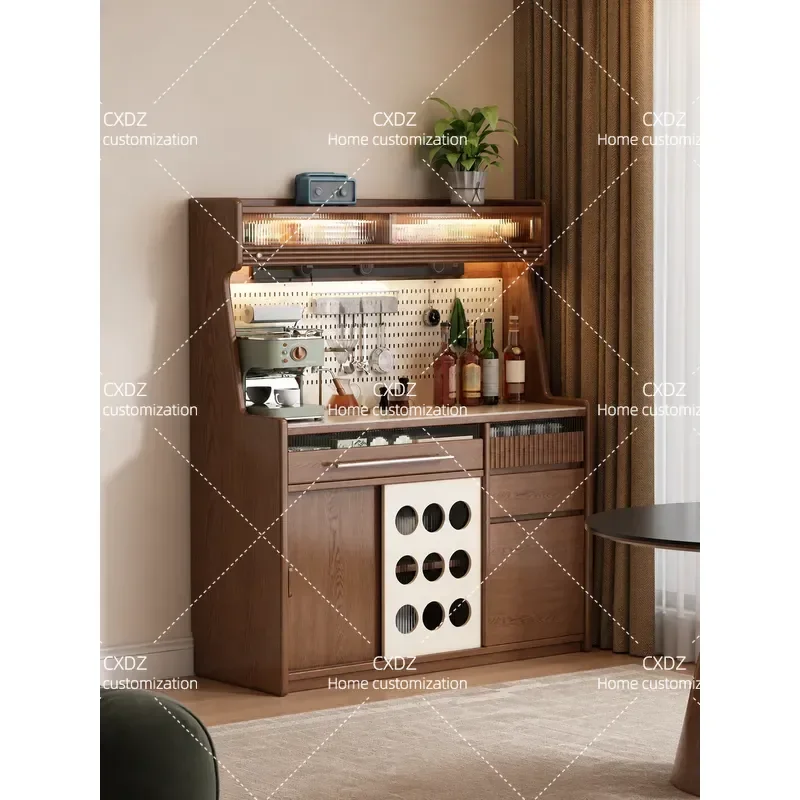 Solid Wood and Rock Slab Dining Sideboard Wall Mounted Cabinet with Integrated Storage Track Socket 45cm Depth Medium Antique