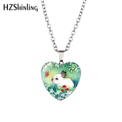 2021 New Cute Bunny Butterfly Pendant Necklace Rabbit Flower Art Glass Dome Handmade Jewelry Heart Pendants Gift Women
