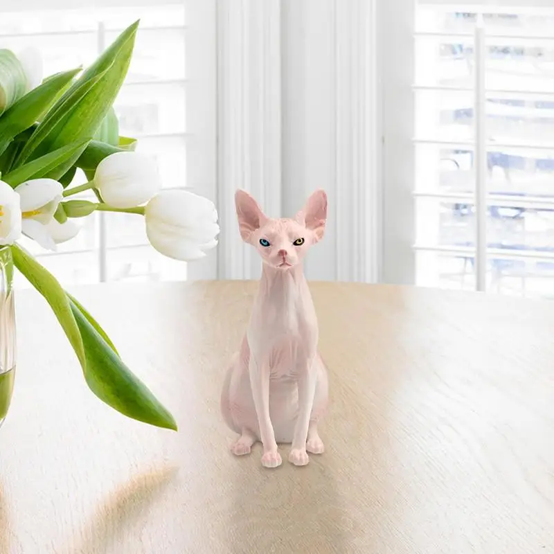 Mini Sphinx Cat Figure Miniature Hairless Cat Model Sphynx Statue 3.74*3.54*1.57in Vivid Sphinx Cat Animal Figure For Home